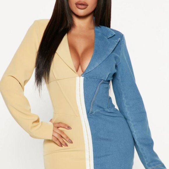 Two Way Blazer Mini Dress - Yellow/combo - Picture 3 of 3